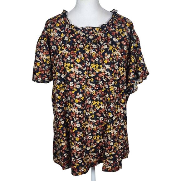 Time and Tru Short Sleeve Cotton Floral Top NWT Size XXXL Plus Size Blouse - Picture 1 of 11